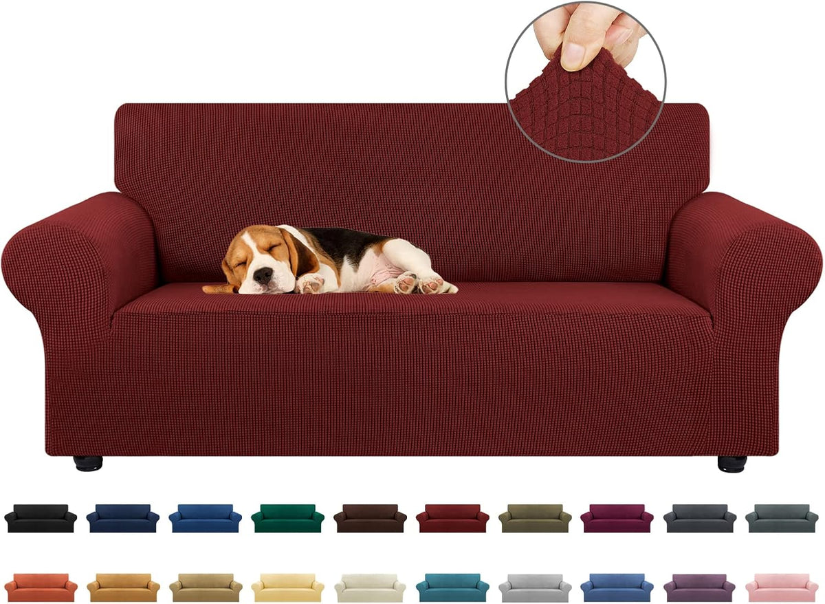 Stretch Sofa Cover Slipcover ,Couch Covers for 3 Cushion Couch Sofa pet Friendly (78"-94") Furniture Protector Sofa with Elastic Bottom for Kids,Dog, Jacquard Small Checked(Large,Black)