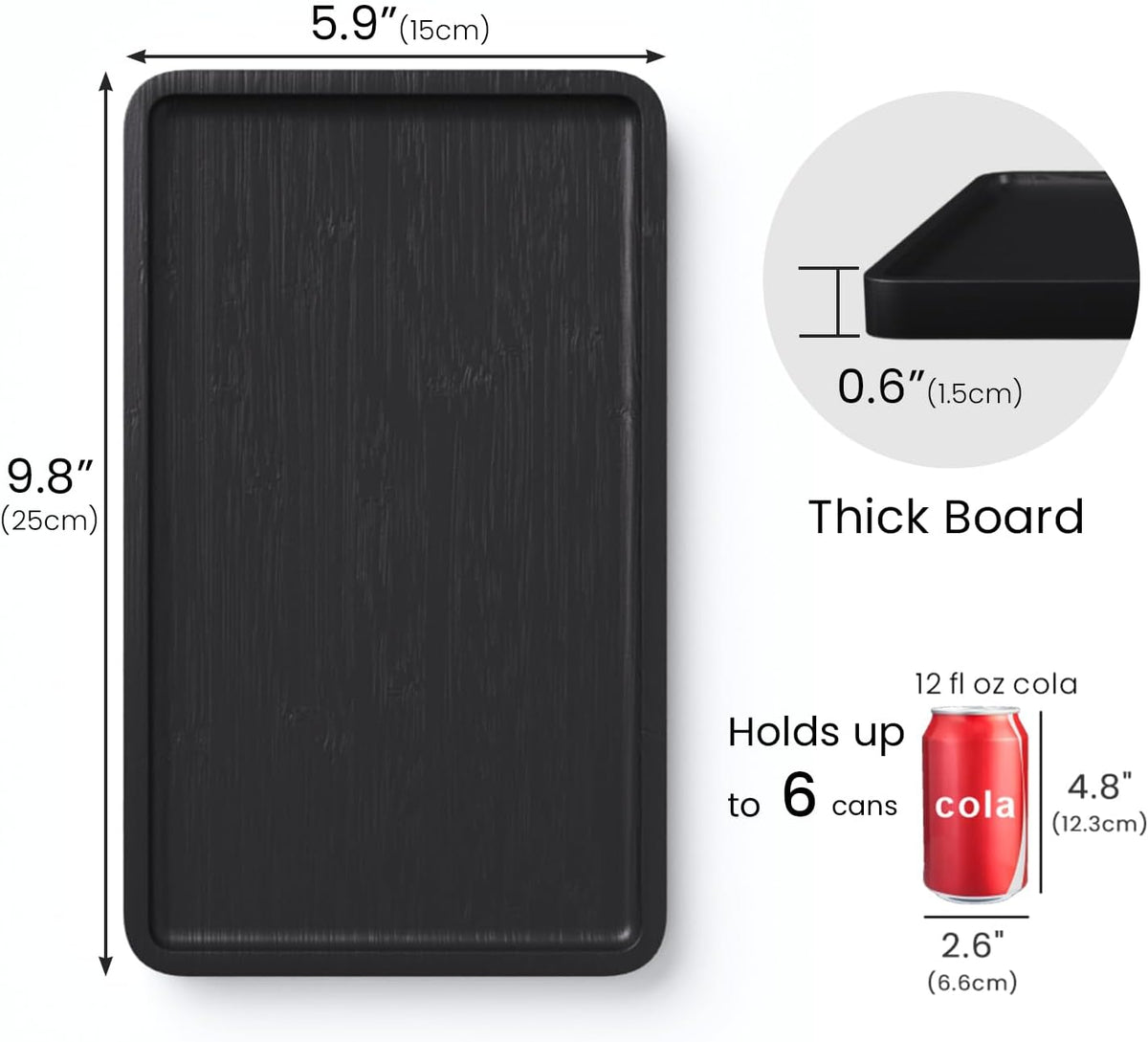 Bamboo Serving Tray,9.8x5.9 Inch Decorative Trays Platter for Coffee Table,Living Room,Bar,Party,Mini Charcuterie Boards Cheese Board,Home Decor(Black)