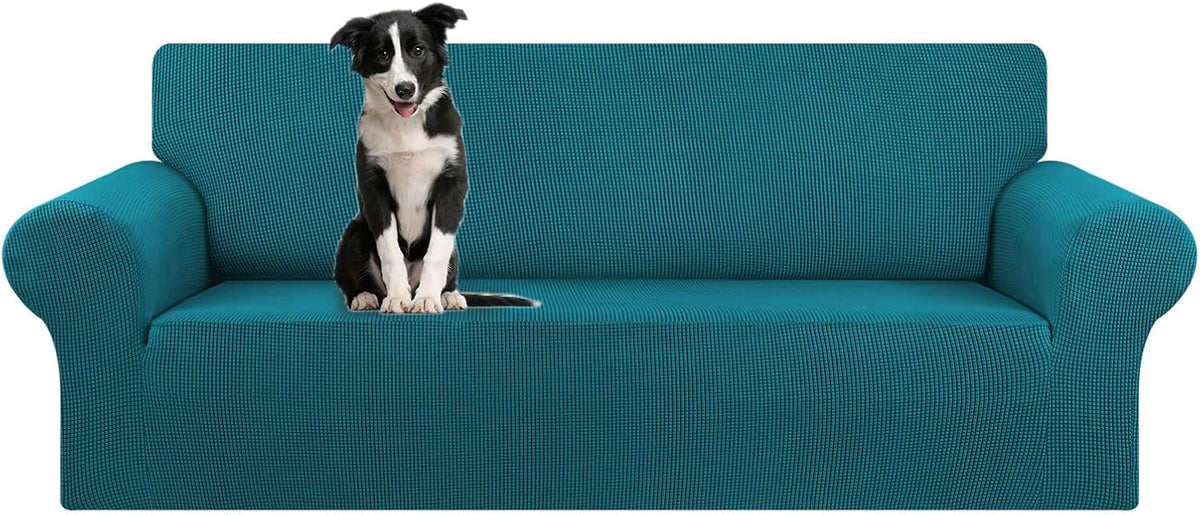 Stretch Sofa Cover Slipcover ,Couch Covers for 3 Cushion Couch Sofa pet Friendly (78"-94") Furniture Protector Sofa with Elastic Bottom for Kids,Dog, Jacquard Small Checked(Large,Black)