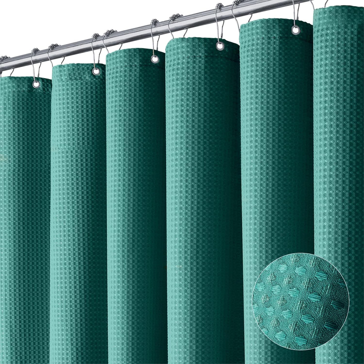Dynamene Sage Green Shower Curtain - Waffle Textured Heavy Duty Thick Fabric Shower Curtains for Bathroom, 256GSM Luxury Weighted Polyester Cloth Bath Curtain Set with 12 Plastic Hooks,72Wx72H,Green