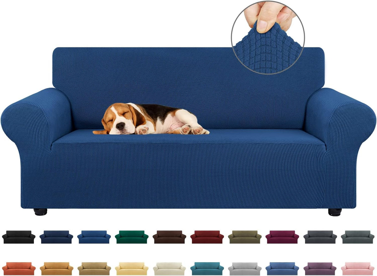 Stretch Sofa Cover Slipcover ,Couch Covers for 3 Cushion Couch Sofa pet Friendly (78"-94") Furniture Protector Sofa with Elastic Bottom for Kids,Dog, Jacquard Small Checked(Large,Black)