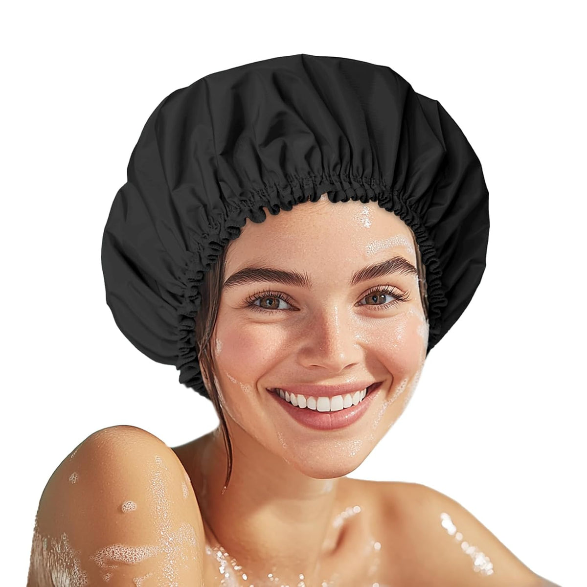 Shower Cap for Women, Double Layer Waterproof Bath Cap, Reusable Hair Protector, Large Waterproof Shower Bonnet Washable Elastic Band Bath Hair Hat for Long Hair, Braids, - Pink