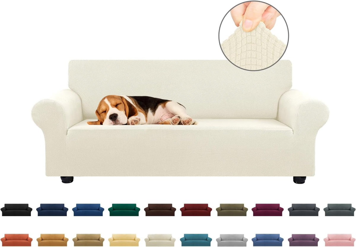 Stretch Sofa Cover Slipcover ,Couch Covers for 3 Cushion Couch Sofa pet Friendly (78"-94") Furniture Protector Sofa with Elastic Bottom for Kids,Dog, Jacquard Small Checked(Large,Black)