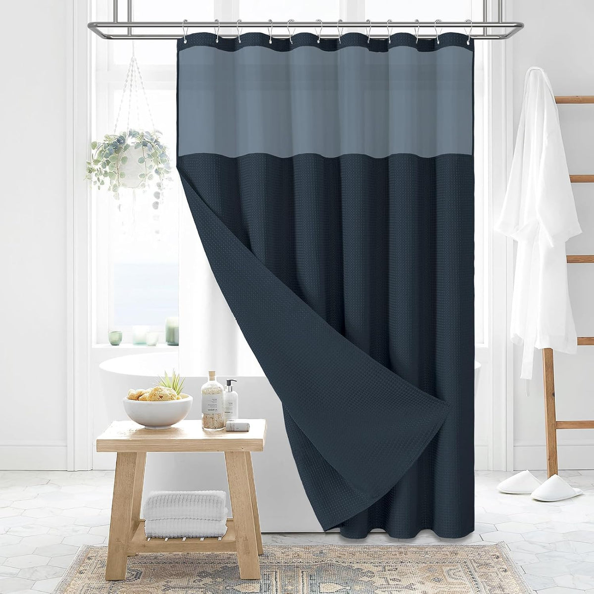 Dynamene Sage Green Shower Curtain - Waffle Textured Heavy Duty Thick Fabric Shower Curtains for Bathroom, 256GSM Luxury Weighted Polyester Cloth Bath Curtain Set with 12 Plastic Hooks,72Wx72H,Green