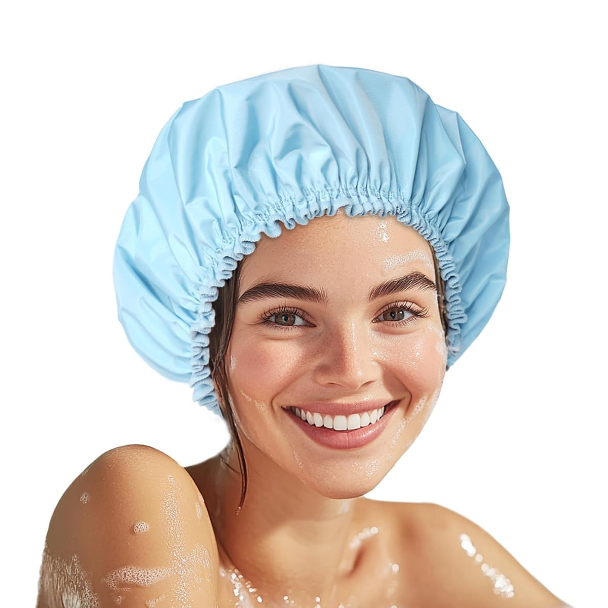 Shower Cap for Women, Double Layer Waterproof Bath Cap, Reusable Hair Protector, Large Waterproof Shower Bonnet Washable Elastic Band Bath Hair Hat for Long Hair, Braids, - Pink