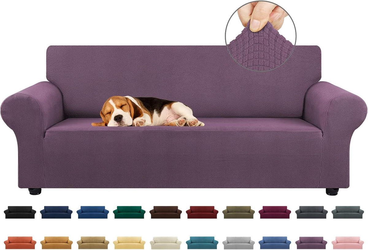 Stretch Sofa Cover Slipcover ,Couch Covers for 3 Cushion Couch Sofa pet Friendly (78"-94") Furniture Protector Sofa with Elastic Bottom for Kids,Dog, Jacquard Small Checked(Large,Black)