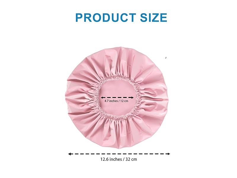 Shower Cap for Women, Double Layer Waterproof Bath Cap, Reusable Hair Protector, Large Waterproof Shower Bonnet Washable Elastic Band Bath Hair Hat for Long Hair, Braids, - Pink