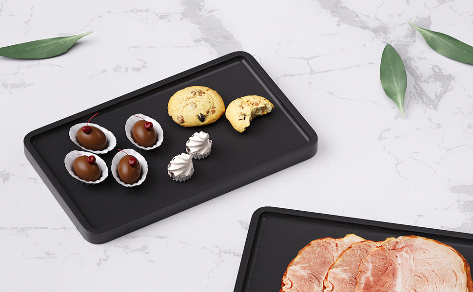 Bamboo Serving Tray,9.8x5.9 Inch Decorative Trays Platter for Coffee Table,Living Room,Bar,Party,Mini Charcuterie Boards Cheese Board,Home Decor(Black)