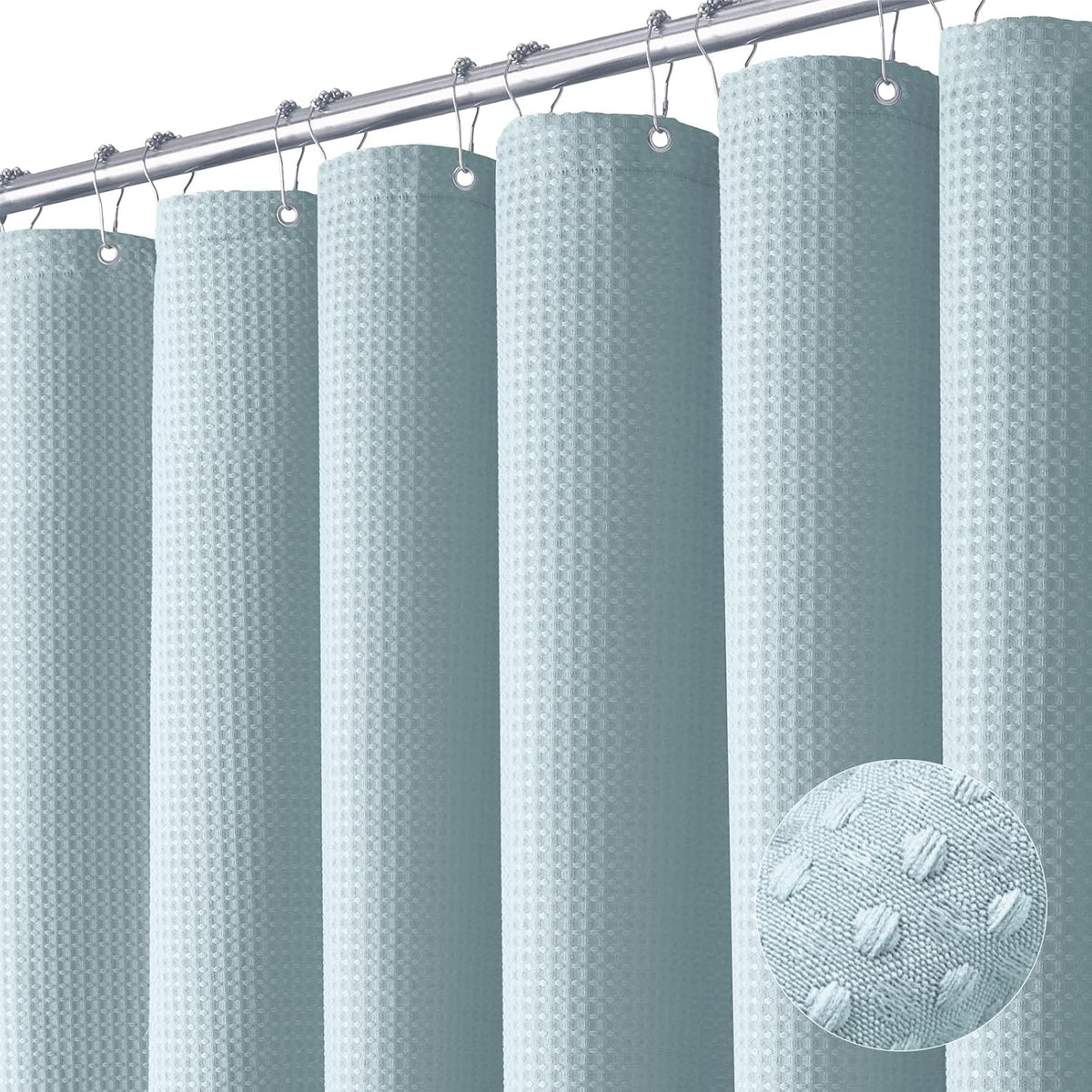 Dynamene Sage Green Shower Curtain - Waffle Textured Heavy Duty Thick Fabric Shower Curtains for Bathroom, 256GSM Luxury Weighted Polyester Cloth Bath Curtain Set with 12 Plastic Hooks,72Wx72H,Green