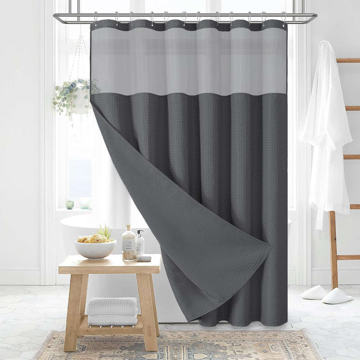 Dynamene Sage Green Shower Curtain - Waffle Textured Heavy Duty Thick Fabric Shower Curtains for Bathroom, 256GSM Luxury Weighted Polyester Cloth Bath Curtain Set with 12 Plastic Hooks,72Wx72H,Green