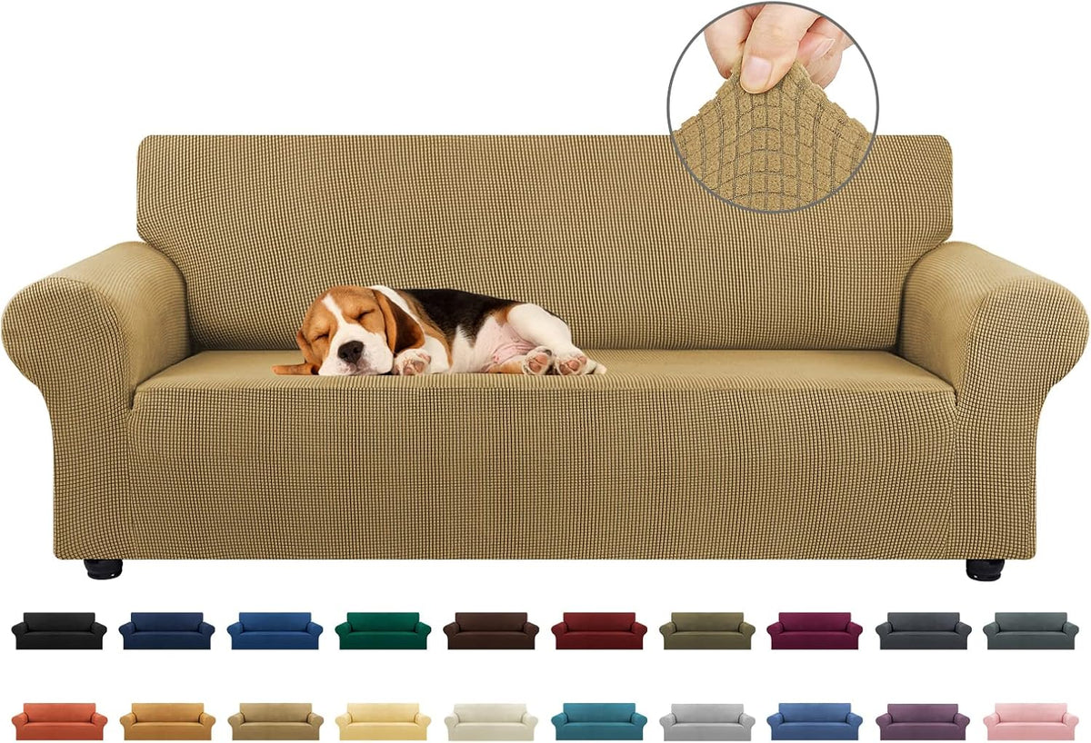 Stretch Sofa Cover Slipcover ,Couch Covers for 3 Cushion Couch Sofa pet Friendly (78"-94") Furniture Protector Sofa with Elastic Bottom for Kids,Dog, Jacquard Small Checked(Large,Black)