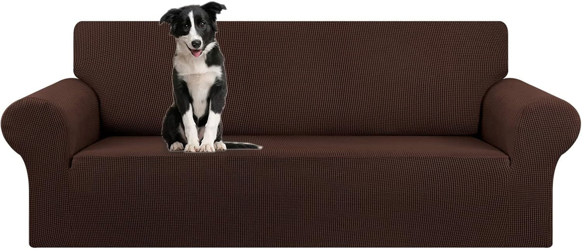 Stretch Sofa Cover Slipcover ,Couch Covers for 3 Cushion Couch Sofa pet Friendly (78"-94") Furniture Protector Sofa with Elastic Bottom for Kids,Dog, Jacquard Small Checked(Large,Black)