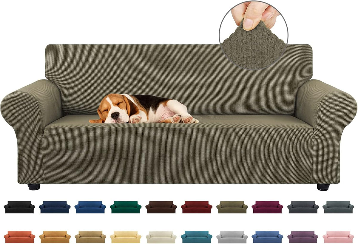 Stretch Sofa Cover Slipcover ,Couch Covers for 3 Cushion Couch Sofa pet Friendly (78"-94") Furniture Protector Sofa with Elastic Bottom for Kids,Dog, Jacquard Small Checked(Large,Black)