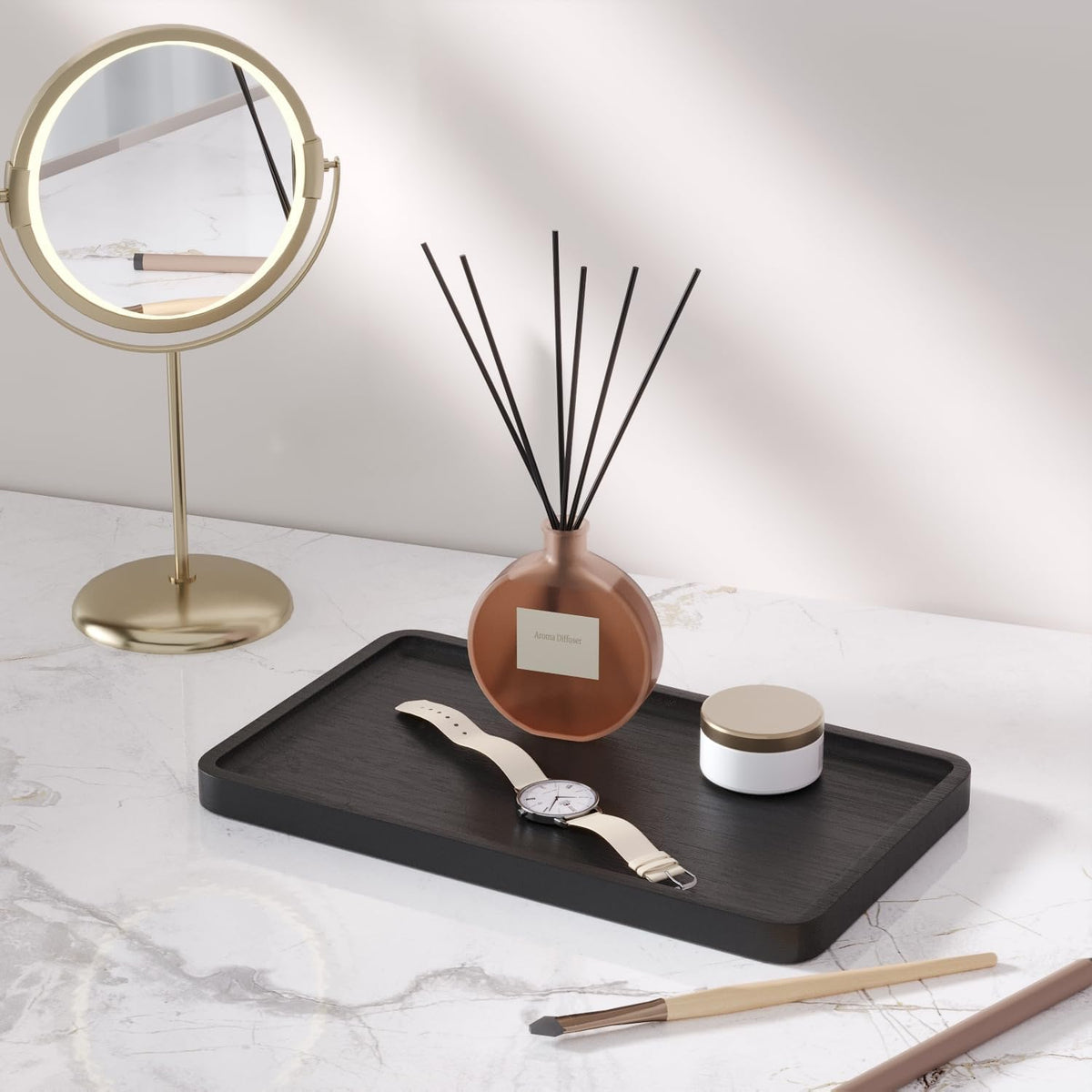 Bamboo Serving Tray,9.8x5.9 Inch Decorative Trays Platter for Coffee Table,Living Room,Bar,Party,Mini Charcuterie Boards Cheese Board,Home Decor(Black)