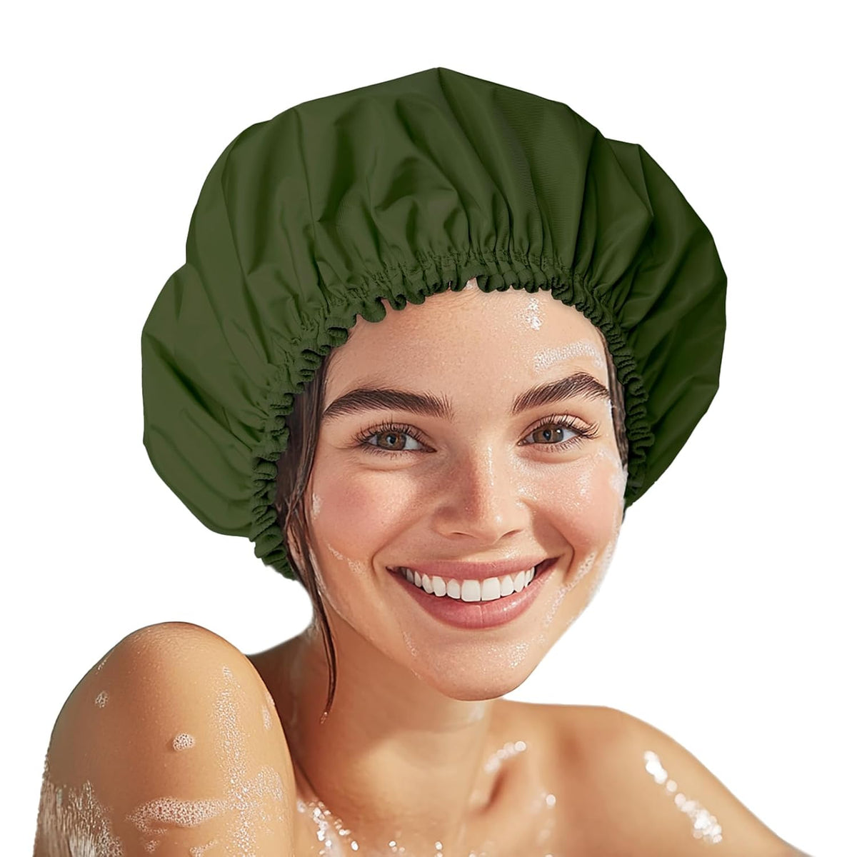 Shower Cap for Women, Double Layer Waterproof Bath Cap, Reusable Hair Protector, Large Waterproof Shower Bonnet Washable Elastic Band Bath Hair Hat for Long Hair, Braids, - Pink