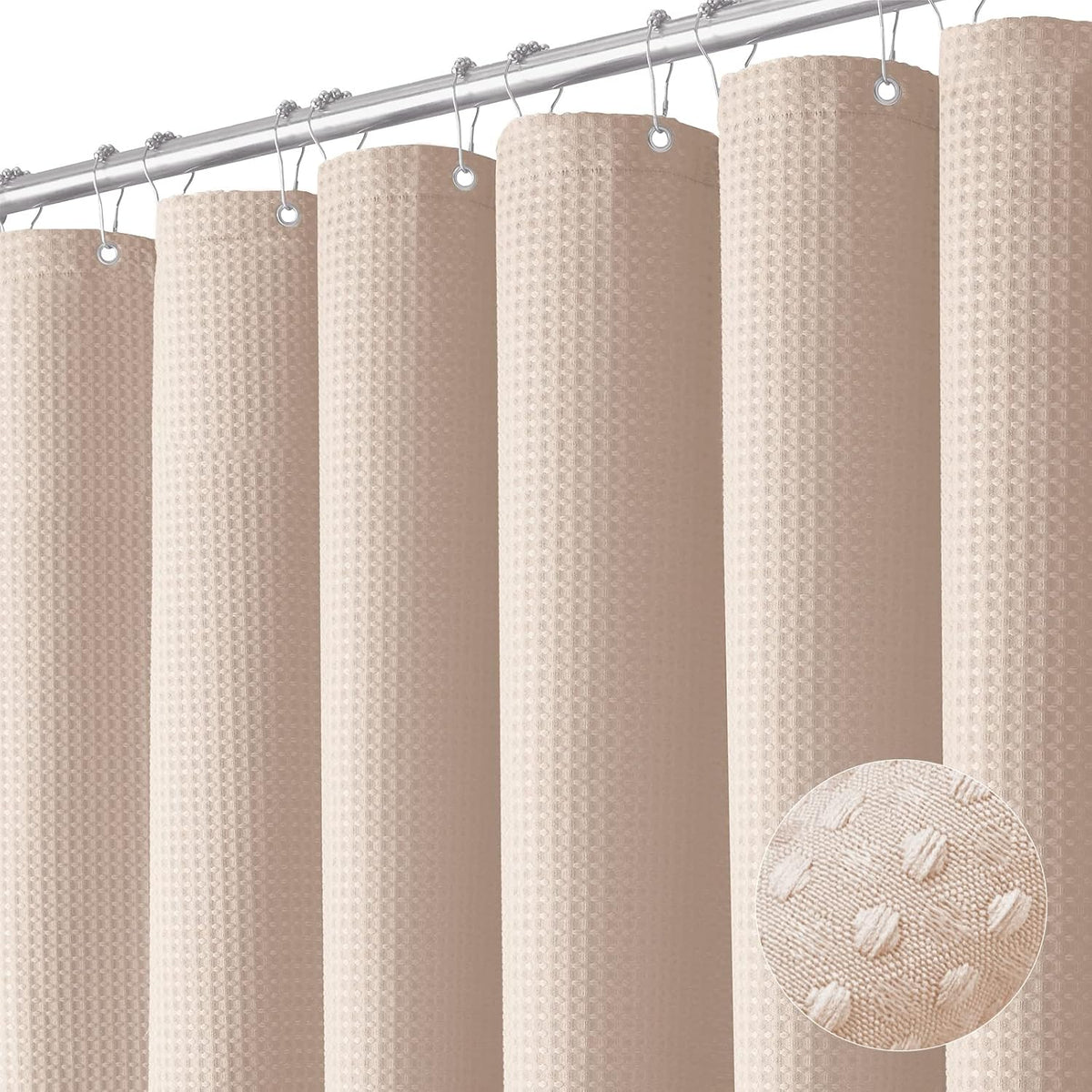 Dynamene Sage Green Shower Curtain - Waffle Textured Heavy Duty Thick Fabric Shower Curtains for Bathroom, 256GSM Luxury Weighted Polyester Cloth Bath Curtain Set with 12 Plastic Hooks,72Wx72H,Green