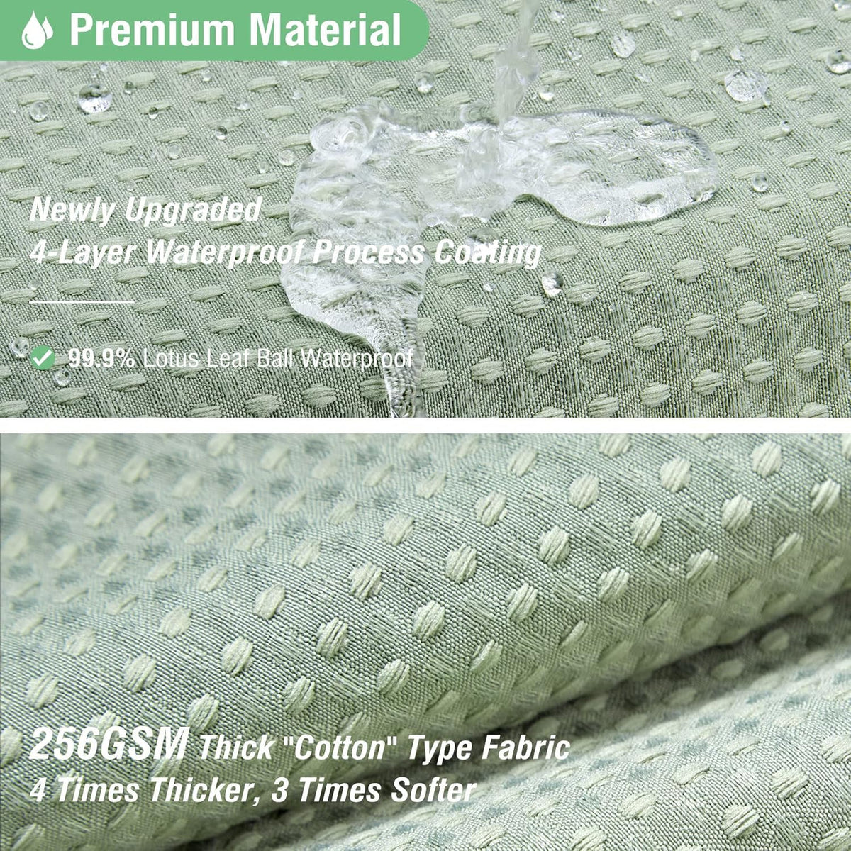 Dynamene Sage Green Shower Curtain - Waffle Textured Heavy Duty Thick Fabric Shower Curtains for Bathroom, 256GSM Luxury Weighted Polyester Cloth Bath Curtain Set with 12 Plastic Hooks,72Wx72H,Green