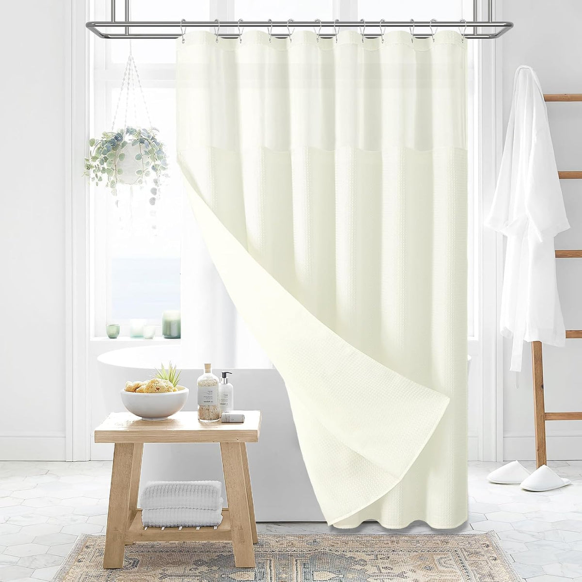 Dynamene Sage Green Shower Curtain - Waffle Textured Heavy Duty Thick Fabric Shower Curtains for Bathroom, 256GSM Luxury Weighted Polyester Cloth Bath Curtain Set with 12 Plastic Hooks,72Wx72H,Green