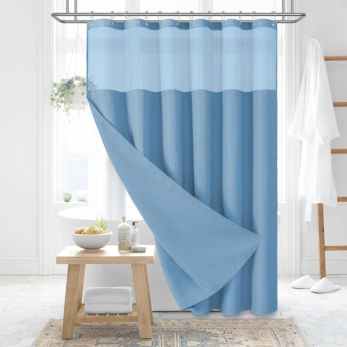 Dynamene Sage Green Shower Curtain - Waffle Textured Heavy Duty Thick Fabric Shower Curtains for Bathroom, 256GSM Luxury Weighted Polyester Cloth Bath Curtain Set with 12 Plastic Hooks,72Wx72H,Green