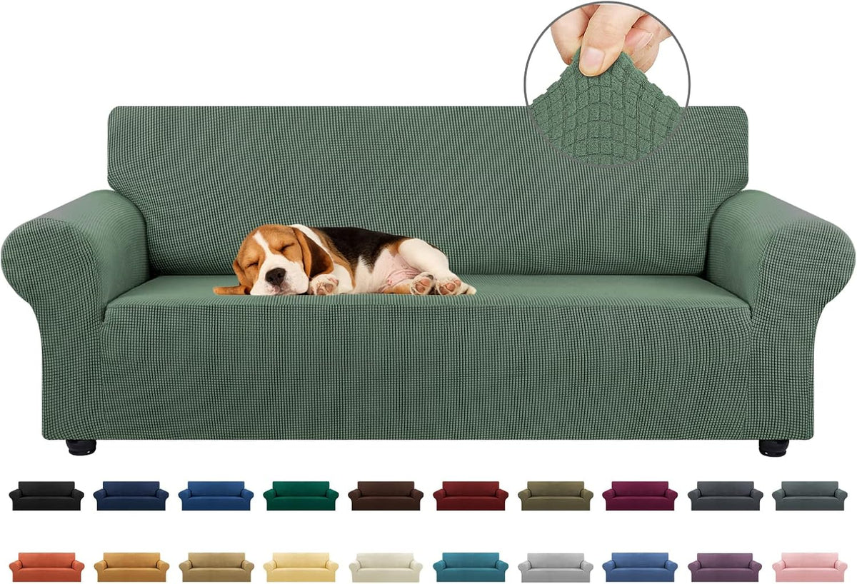Stretch Sofa Cover Slipcover ,Couch Covers for 3 Cushion Couch Sofa pet Friendly (78"-94") Furniture Protector Sofa with Elastic Bottom for Kids,Dog, Jacquard Small Checked(Large,Black)