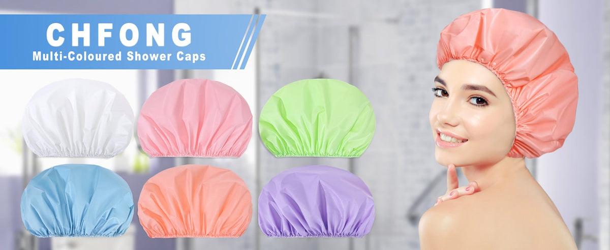 Shower Cap for Women, Double Layer Waterproof Bath Cap, Reusable Hair Protector, Large Waterproof Shower Bonnet Washable Elastic Band Bath Hair Hat for Long Hair, Braids, - Pink