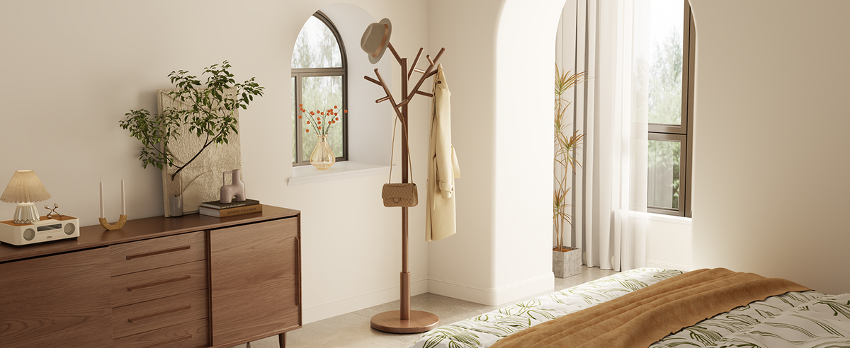 Coat Rack,Solid Wood Coat Rack Freestanding with 12 Hooks,Coat tree freestanding 3 Adjustable Heights for coat, Hats, Handbags,Coat Stand for Entryway,Bedroom (Walnut)
