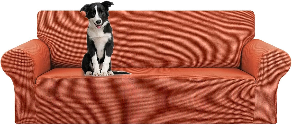 Stretch Sofa Cover Slipcover ,Couch Covers for 3 Cushion Couch Sofa pet Friendly (78"-94") Furniture Protector Sofa with Elastic Bottom for Kids,Dog, Jacquard Small Checked(Large,Black)