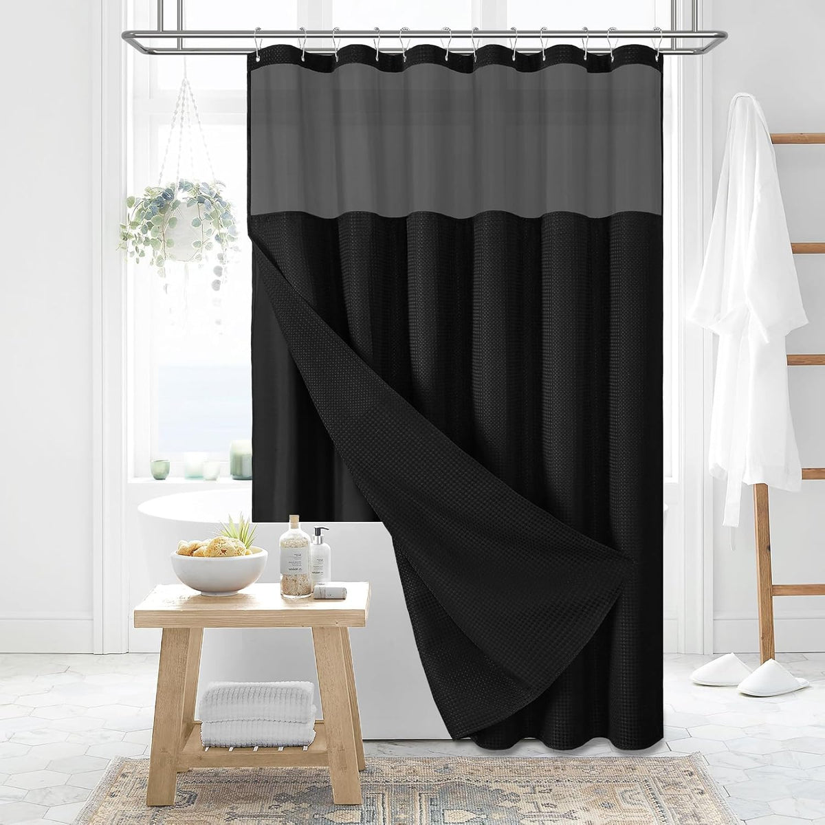 Dynamene Sage Green Shower Curtain - Waffle Textured Heavy Duty Thick Fabric Shower Curtains for Bathroom, 256GSM Luxury Weighted Polyester Cloth Bath Curtain Set with 12 Plastic Hooks,72Wx72H,Green