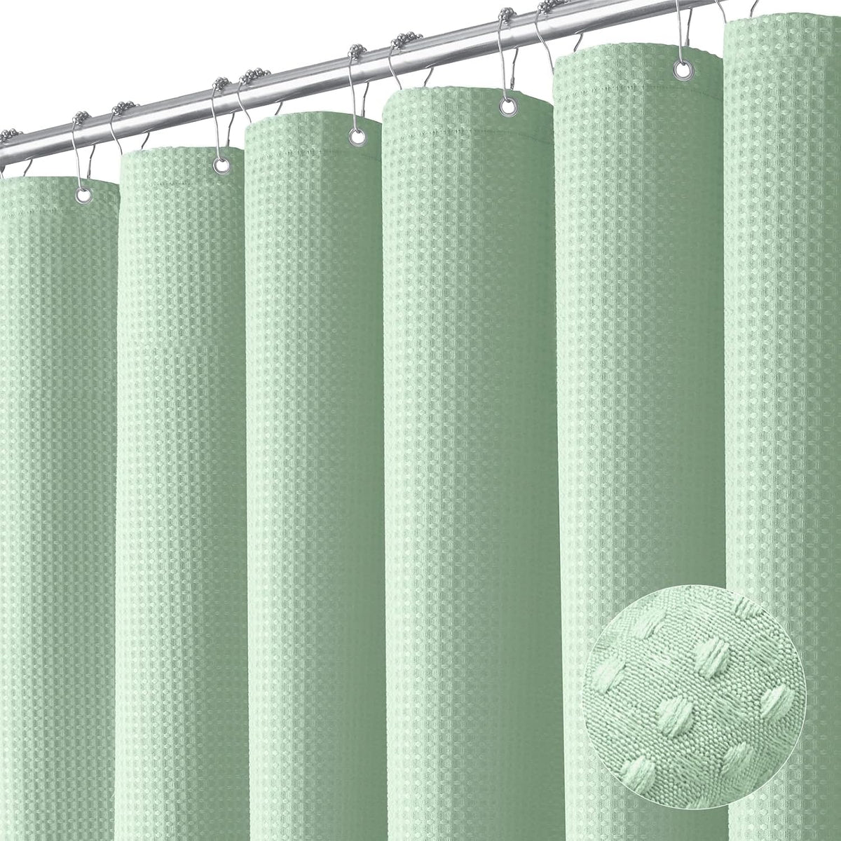 Dynamene Sage Green Shower Curtain - Waffle Textured Heavy Duty Thick Fabric Shower Curtains for Bathroom, 256GSM Luxury Weighted Polyester Cloth Bath Curtain Set with 12 Plastic Hooks,72Wx72H,Green