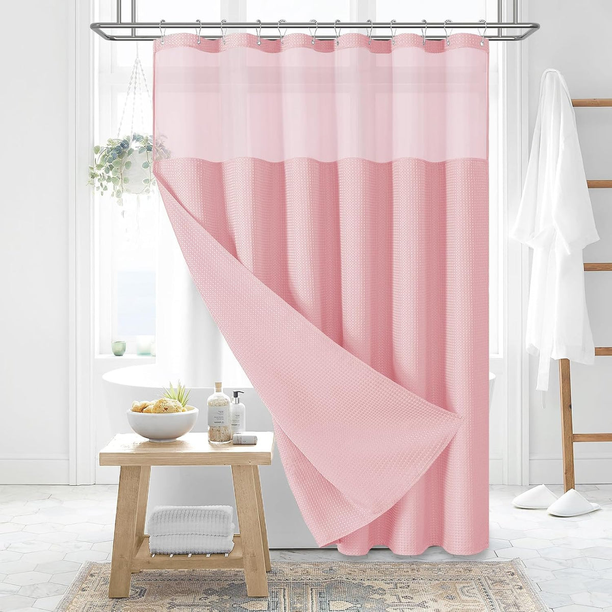 Dynamene Sage Green Shower Curtain - Waffle Textured Heavy Duty Thick Fabric Shower Curtains for Bathroom, 256GSM Luxury Weighted Polyester Cloth Bath Curtain Set with 12 Plastic Hooks,72Wx72H,Green