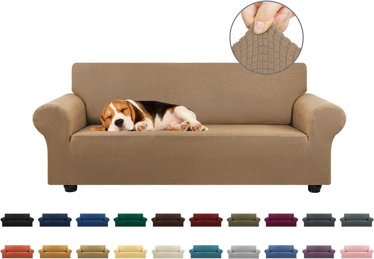 Stretch Sofa Cover Slipcover ,Couch Covers for 3 Cushion Couch Sofa pet Friendly (78"-94") Furniture Protector Sofa with Elastic Bottom for Kids,Dog, Jacquard Small Checked(Large,Black)