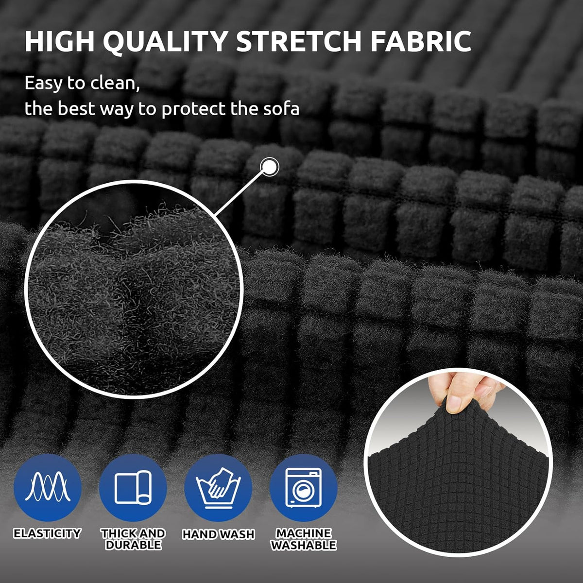 Stretch Sofa Cover Slipcover ,Couch Covers for 3 Cushion Couch Sofa pet Friendly (78"-94") Furniture Protector Sofa with Elastic Bottom for Kids,Dog, Jacquard Small Checked(Large,Black)