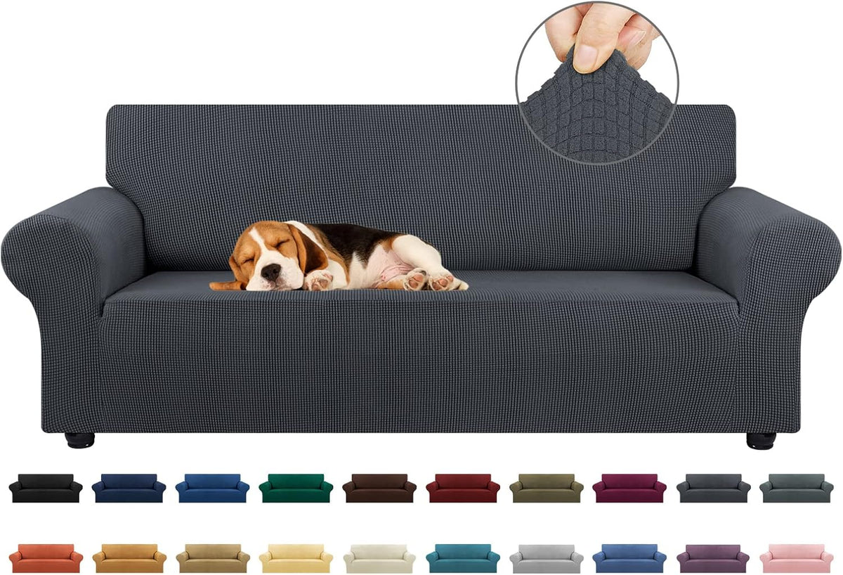 Stretch Sofa Cover Slipcover ,Couch Covers for 3 Cushion Couch Sofa pet Friendly (78"-94") Furniture Protector Sofa with Elastic Bottom for Kids,Dog, Jacquard Small Checked(Large,Black)