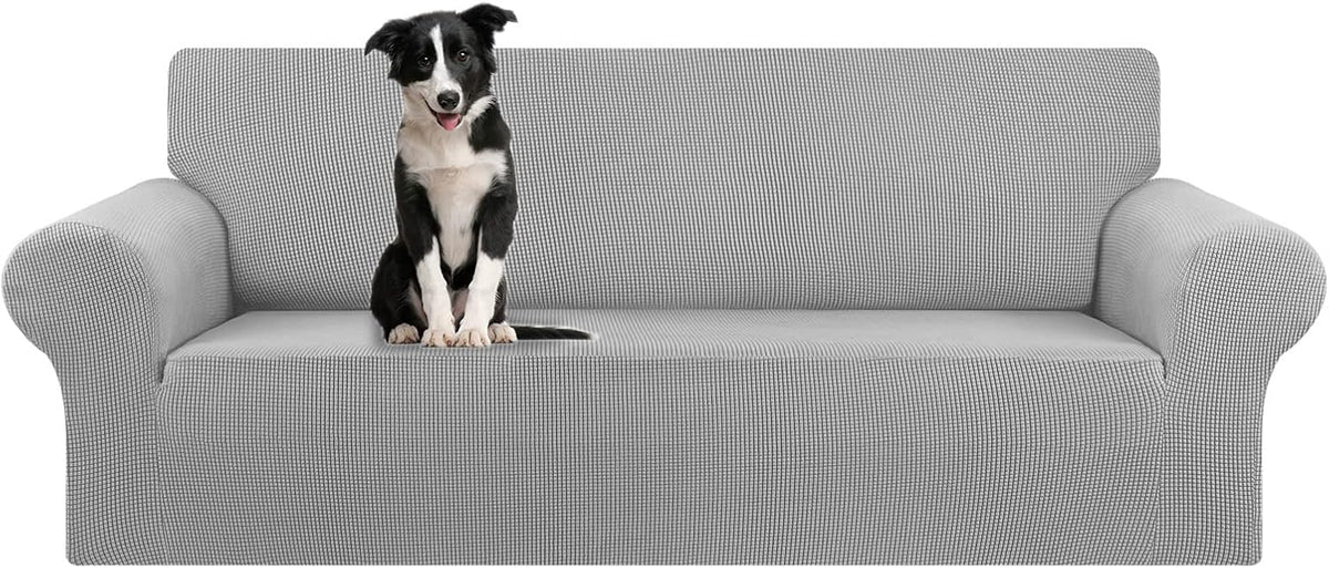 Stretch Sofa Cover Slipcover ,Couch Covers for 3 Cushion Couch Sofa pet Friendly (78"-94") Furniture Protector Sofa with Elastic Bottom for Kids,Dog, Jacquard Small Checked(Large,Black)