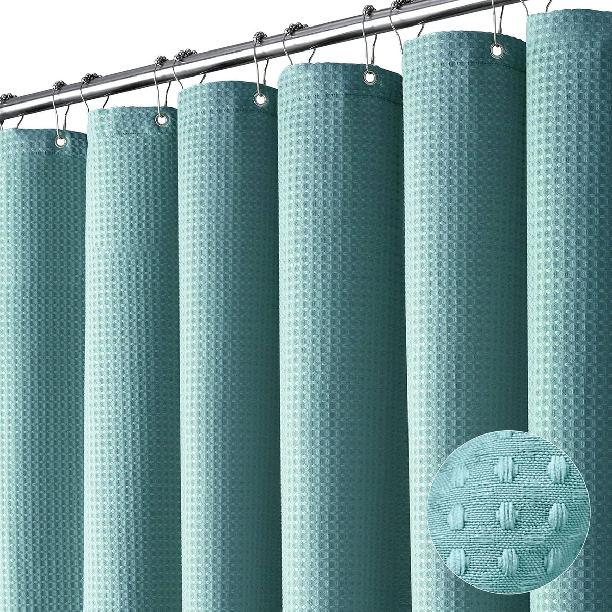Dynamene Sage Green Shower Curtain - Waffle Textured Heavy Duty Thick Fabric Shower Curtains for Bathroom, 256GSM Luxury Weighted Polyester Cloth Bath Curtain Set with 12 Plastic Hooks,72Wx72H,Green