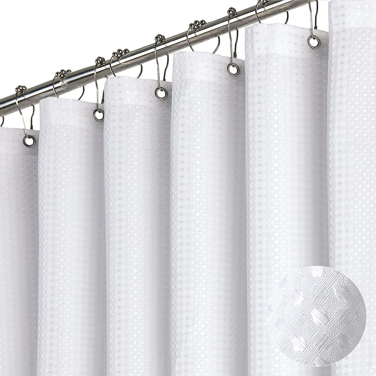 Dynamene Sage Green Shower Curtain - Waffle Textured Heavy Duty Thick Fabric Shower Curtains for Bathroom, 256GSM Luxury Weighted Polyester Cloth Bath Curtain Set with 12 Plastic Hooks,72Wx72H,Green