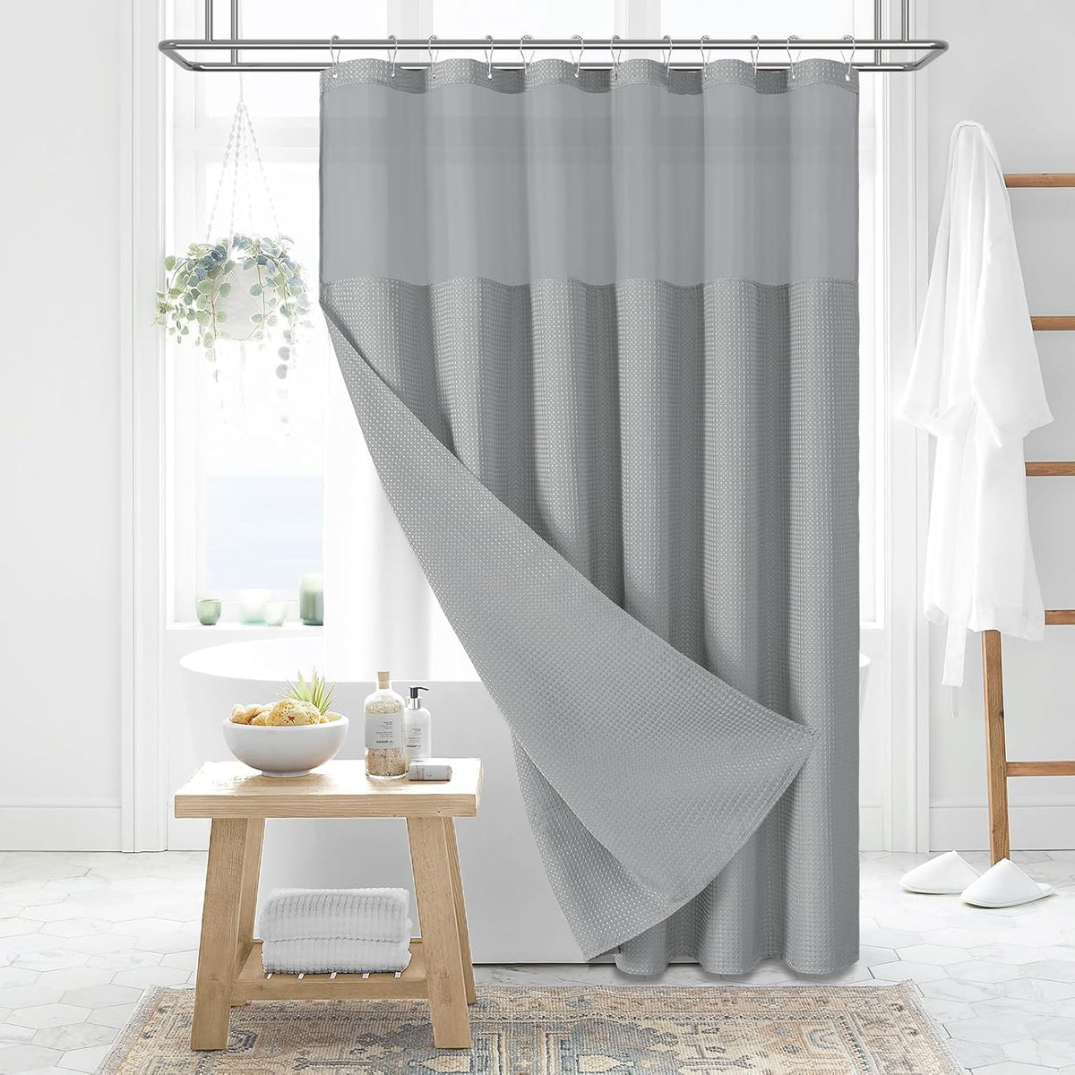 Dynamene Sage Green Shower Curtain - Waffle Textured Heavy Duty Thick Fabric Shower Curtains for Bathroom, 256GSM Luxury Weighted Polyester Cloth Bath Curtain Set with 12 Plastic Hooks,72Wx72H,Green