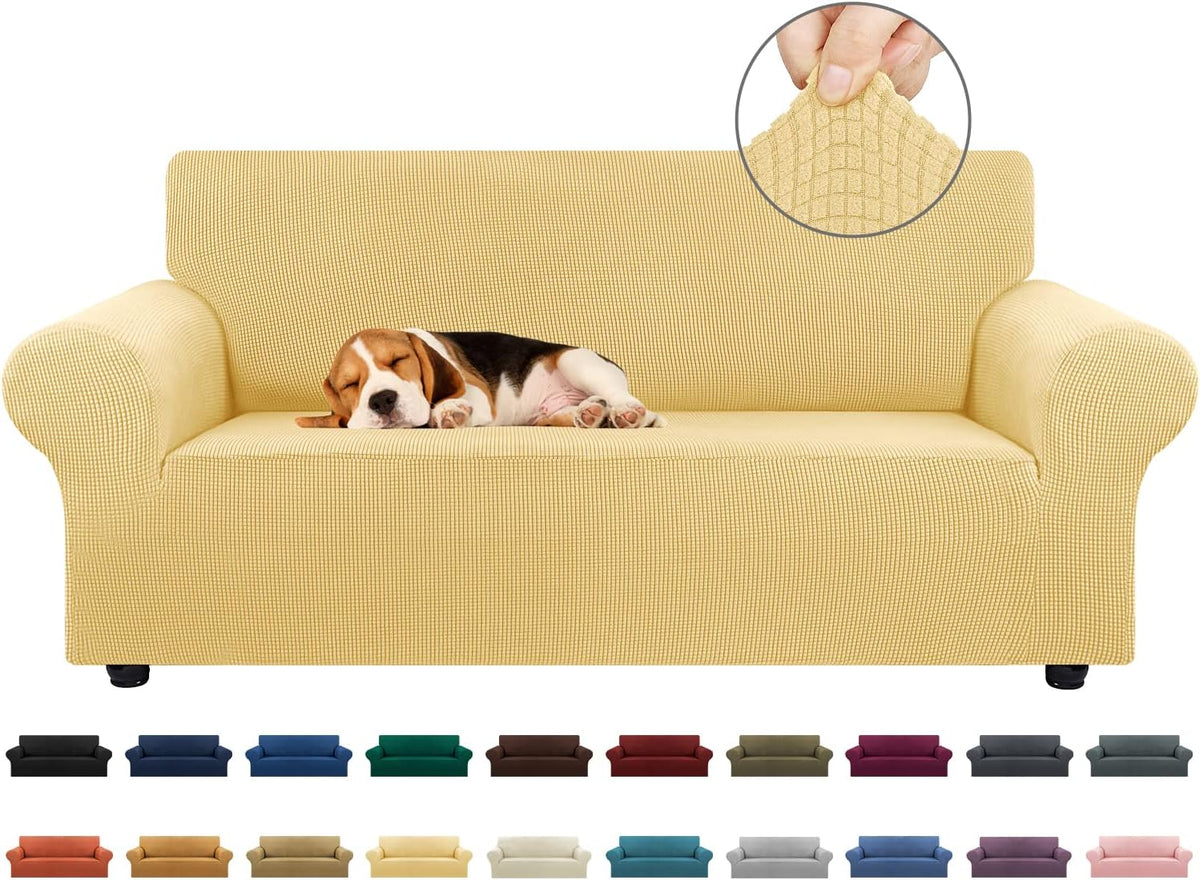 Stretch Sofa Cover Slipcover ,Couch Covers for 3 Cushion Couch Sofa pet Friendly (78"-94") Furniture Protector Sofa with Elastic Bottom for Kids,Dog, Jacquard Small Checked(Large,Black)