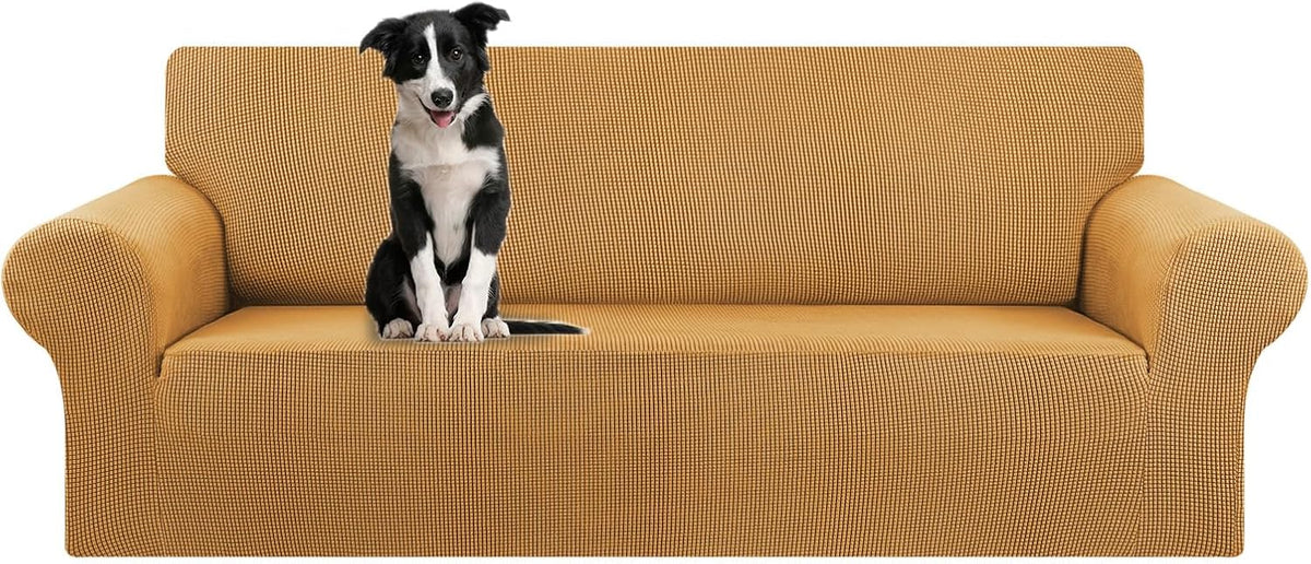 Stretch Sofa Cover Slipcover ,Couch Covers for 3 Cushion Couch Sofa pet Friendly (78"-94") Furniture Protector Sofa with Elastic Bottom for Kids,Dog, Jacquard Small Checked(Large,Black)