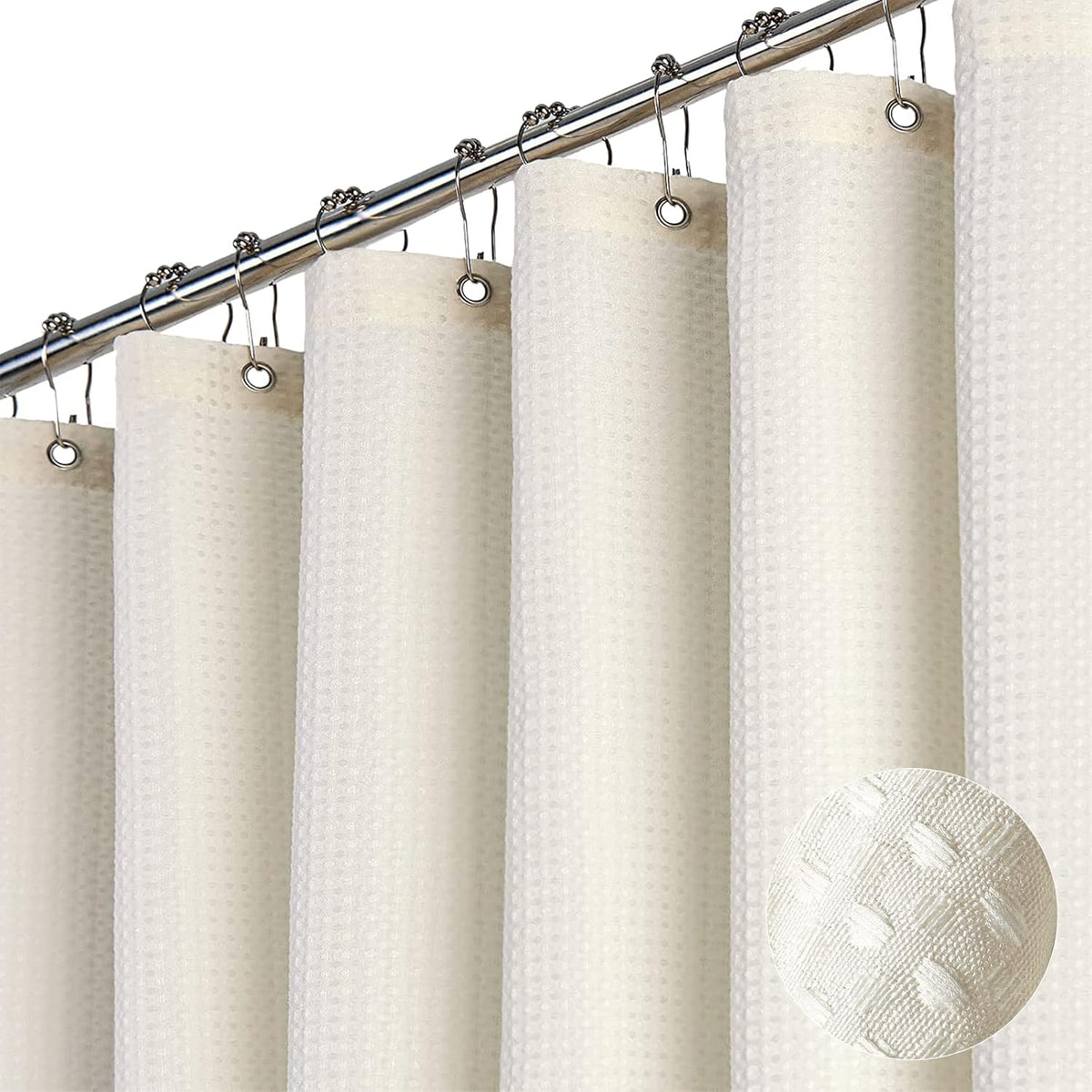 Dynamene Sage Green Shower Curtain - Waffle Textured Heavy Duty Thick Fabric Shower Curtains for Bathroom, 256GSM Luxury Weighted Polyester Cloth Bath Curtain Set with 12 Plastic Hooks,72Wx72H,Green