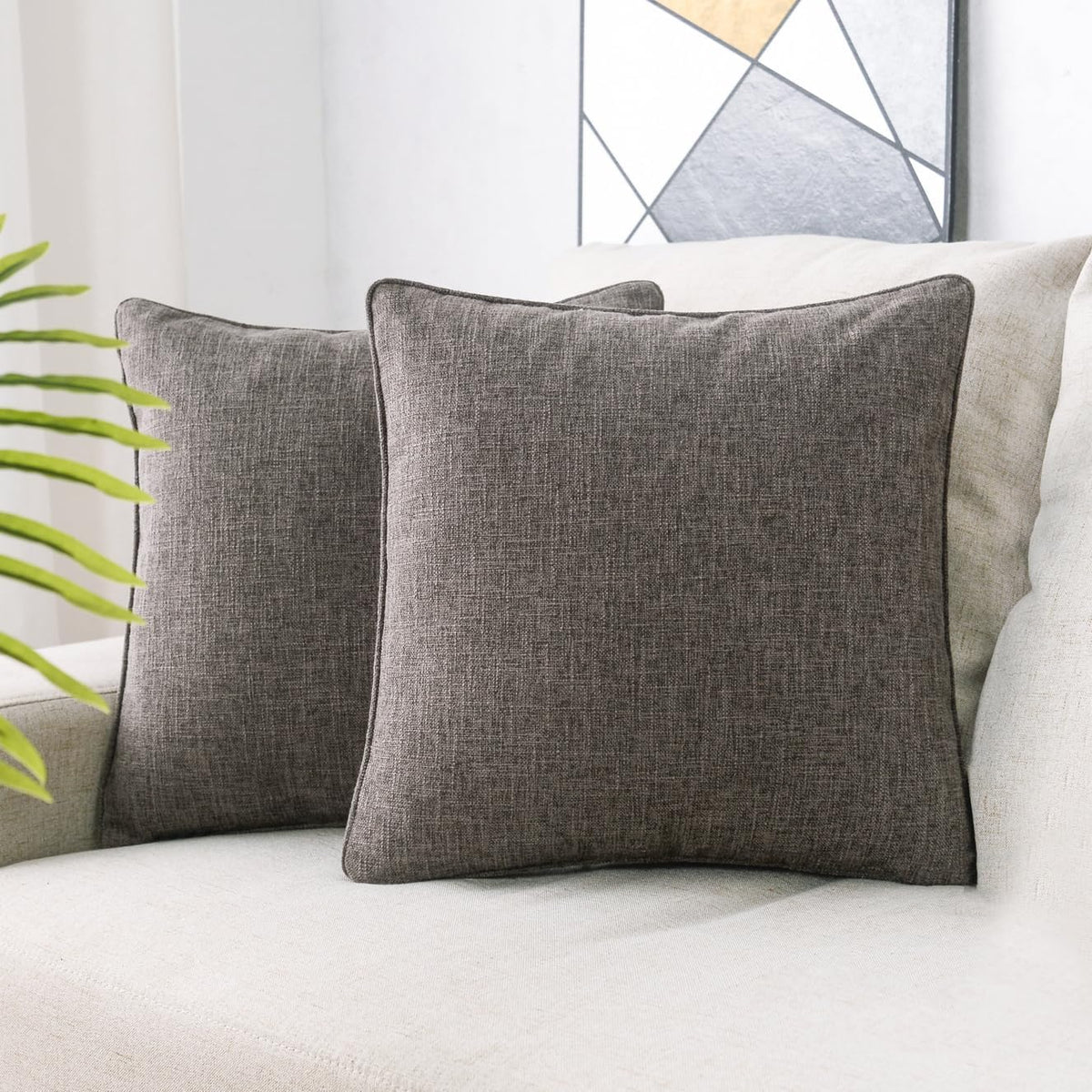 HPUK Decorative Throw Pillow Covers Set of 4 Square Couch Pillows Linen Cushion Cover for Couch Sofa Living Room, 18"x18" inches, Blue