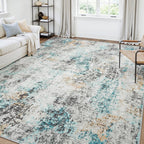 Area Rug Living Room Rugs: 5x7 Large Soft Indoor Carpet Modern Abstract Rug with Non Slip Rubber Backing for Under Dining Table Nursery Home Office Bedroom White Gray Blue