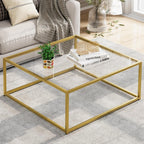 Black Glass Coffee Table for Living Room,Square Coffee Tables for Small Spaces,Simple Tea Cocktail Modern Center Tables, Living Room Tables,Easy Assembly,26 * 26in（Black & Clear Glass）