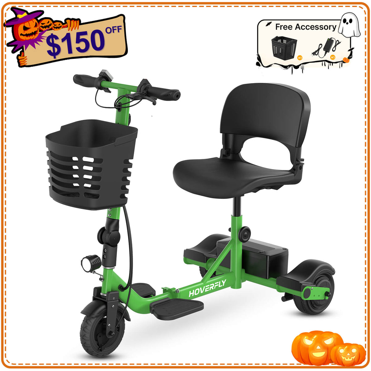 Hoverfly T3 3-wheel Foldable Mobility Scooter for Adults (👻Halloween Sale)