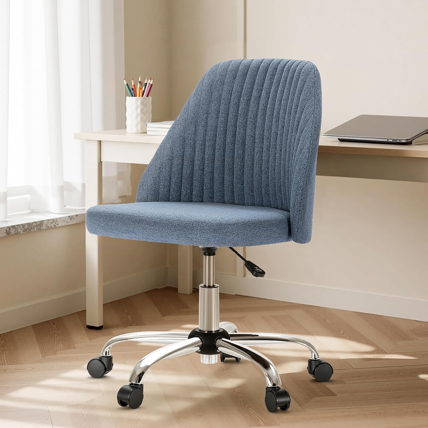 Office Chair, Comfy Desk Chair Rolling Vanity Swivel Task Chairs with Wheels, Wide Seating Armless Height Adjustable Computer Chairs for Home,Bedroom,Student,Adults, Classic Grey