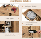 Giantex Bar Cabinet, Buffet Sideboard for 6 Wine Bottles, Wood Pantry Cupboard with Storage Drawer, 2 Door Cabinets, Anti-Toppling Devices, Credenza Organizer for Living Room Kitchen (Oak)