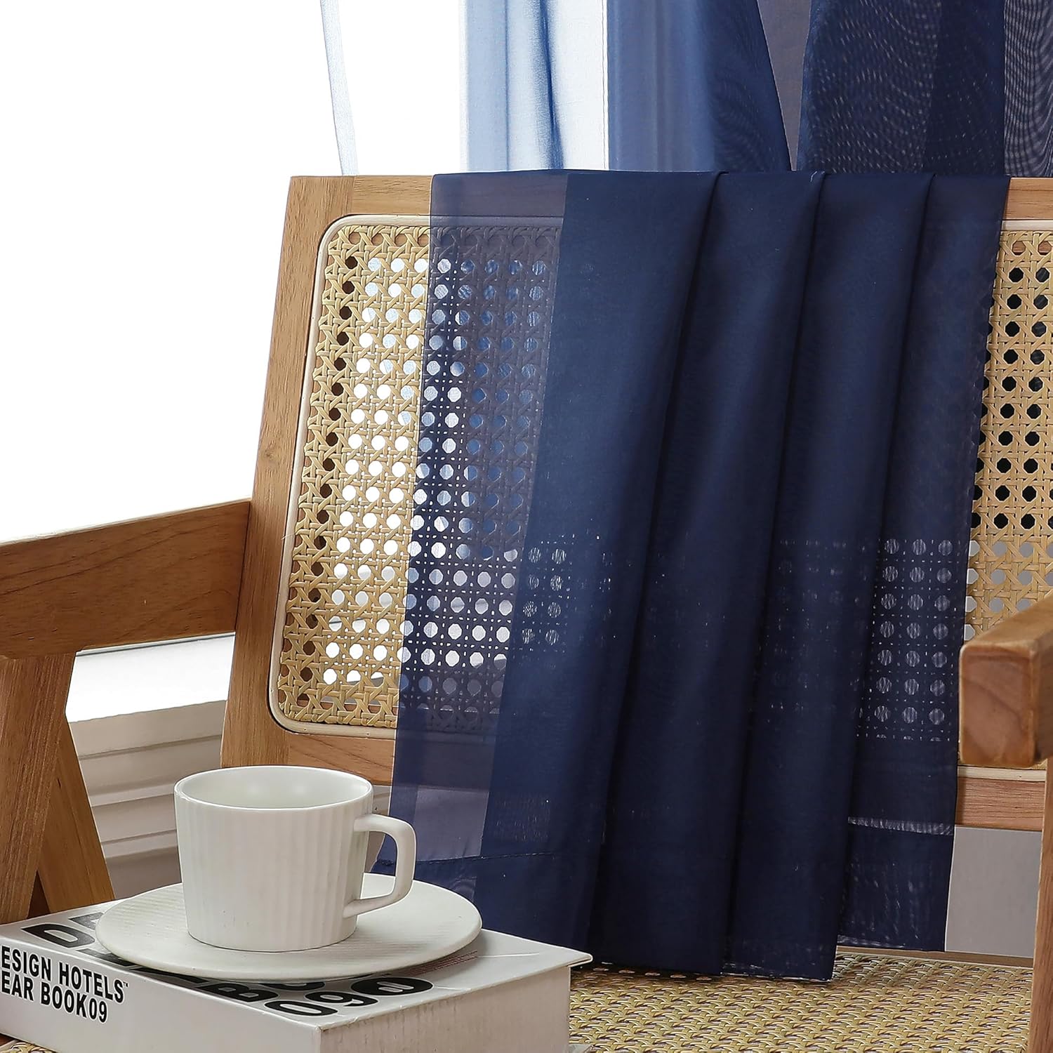 Sheer Navy Blue Curtains 84 inch Length 2 Panels Set, Airy Soft-Touching Rod Pocket Voile Drapes for Living Room/Bedroom, Each 40W x 84L