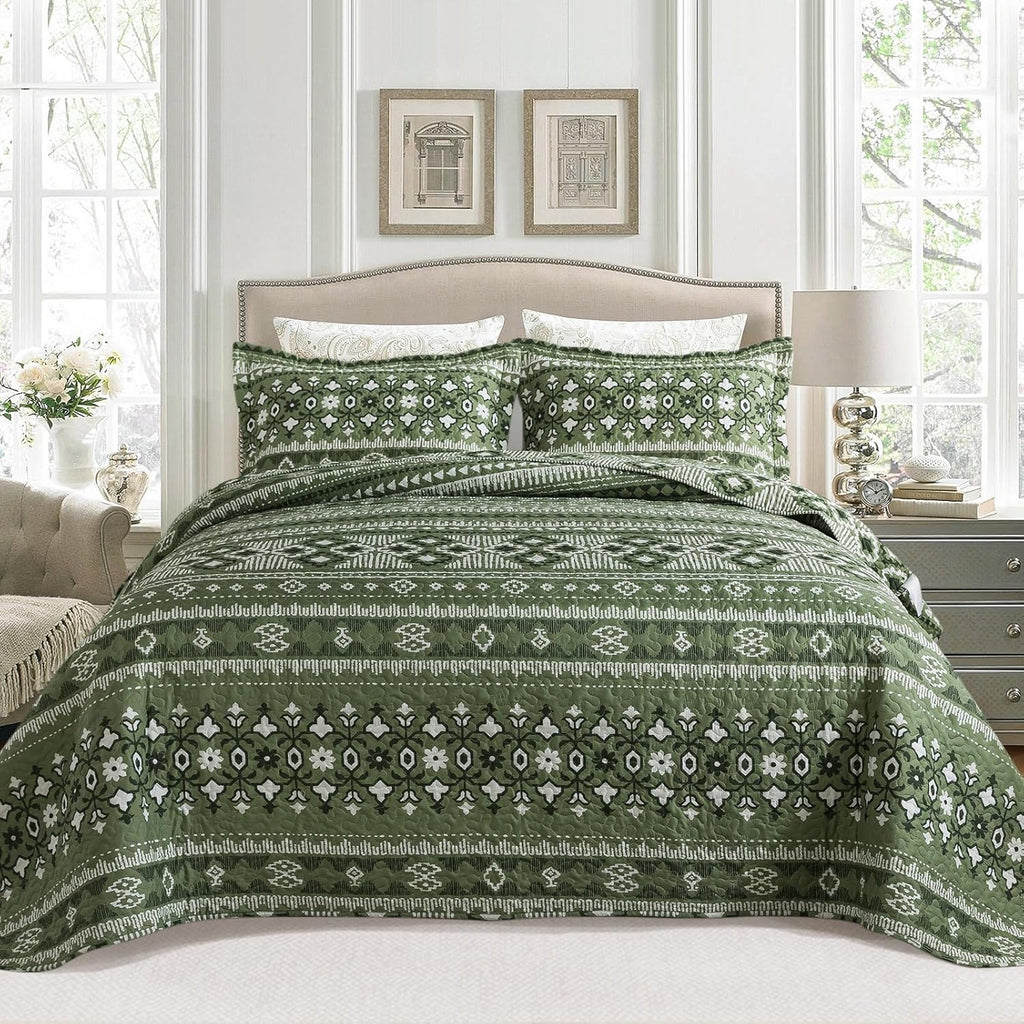 Farmhouse Cotton Quilts Queen Size for Fall - Lightweight Patchwork Autumn Bedspread Set for Bed Coverlet - Highly-Woven Soft Reversible Bed Spread for All Seasons (Floral Orange) 3 Pieces