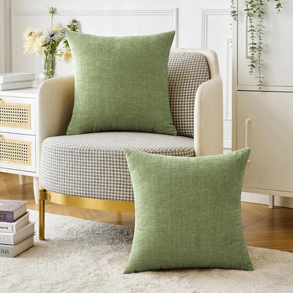 MIULEE Pack of 2 Couch Throw Pillow Covers 18x18 Inch Spring Soft Sage Green Chenille Pillow Covers for Sofa Living Room Solid Dyed Pillow Cases