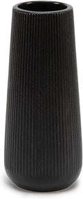 Ceramic Vase for Flower, Matte Black Ribbed Ceramic Vase for Home Decor, Nordic Minimalist Vase for Pampas Grass, Flowers Vases for Kitchen, Living Room, Bedroom, Office, Shelf Table (White)